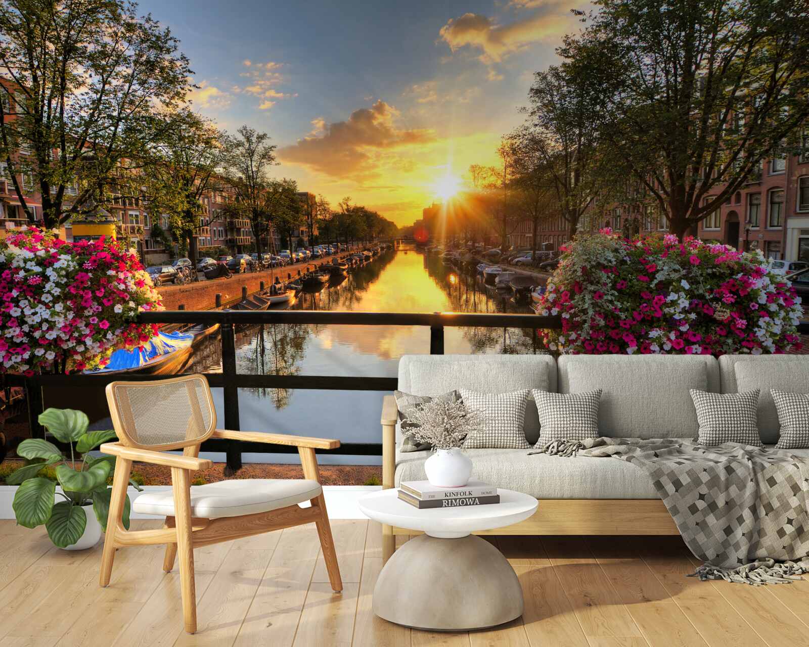 Fototapeten Sonnenuntergang von der Brücke in Amsterdam beobachten