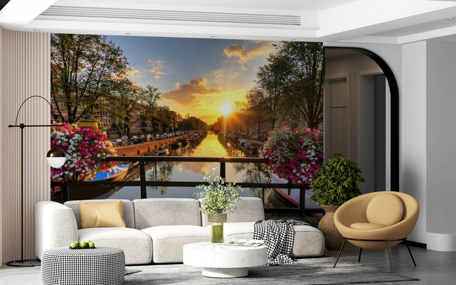 Fototapeten Sonnenuntergang von der Brücke in Amsterdam beobachten