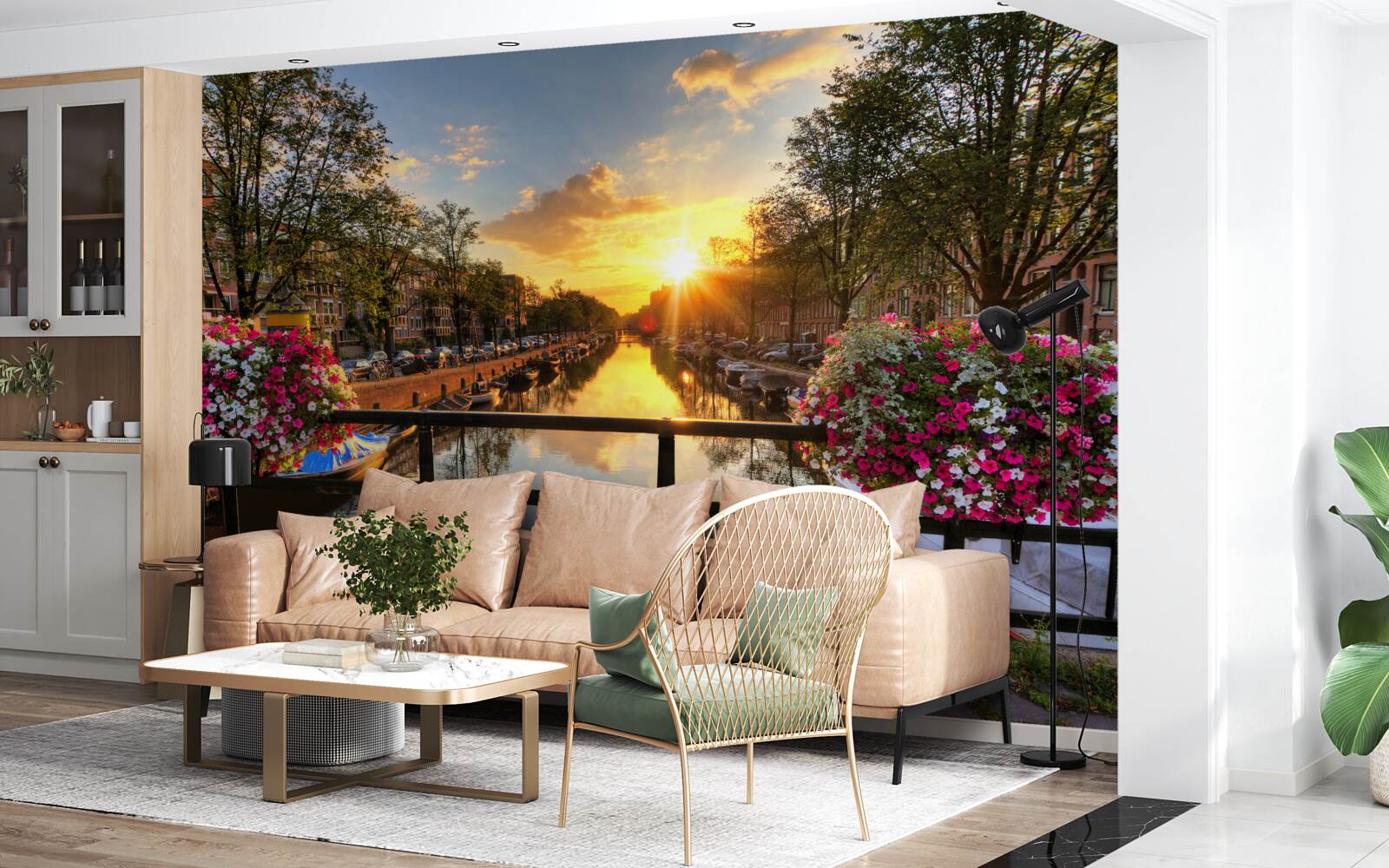 Fototapeten Sonnenuntergang von der Brücke in Amsterdam beobachten