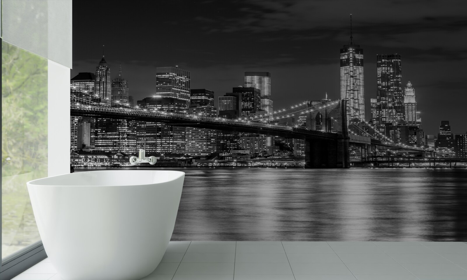 Fototapeten Panorama der Brooklyn Bridge in Schwarz und Weiß