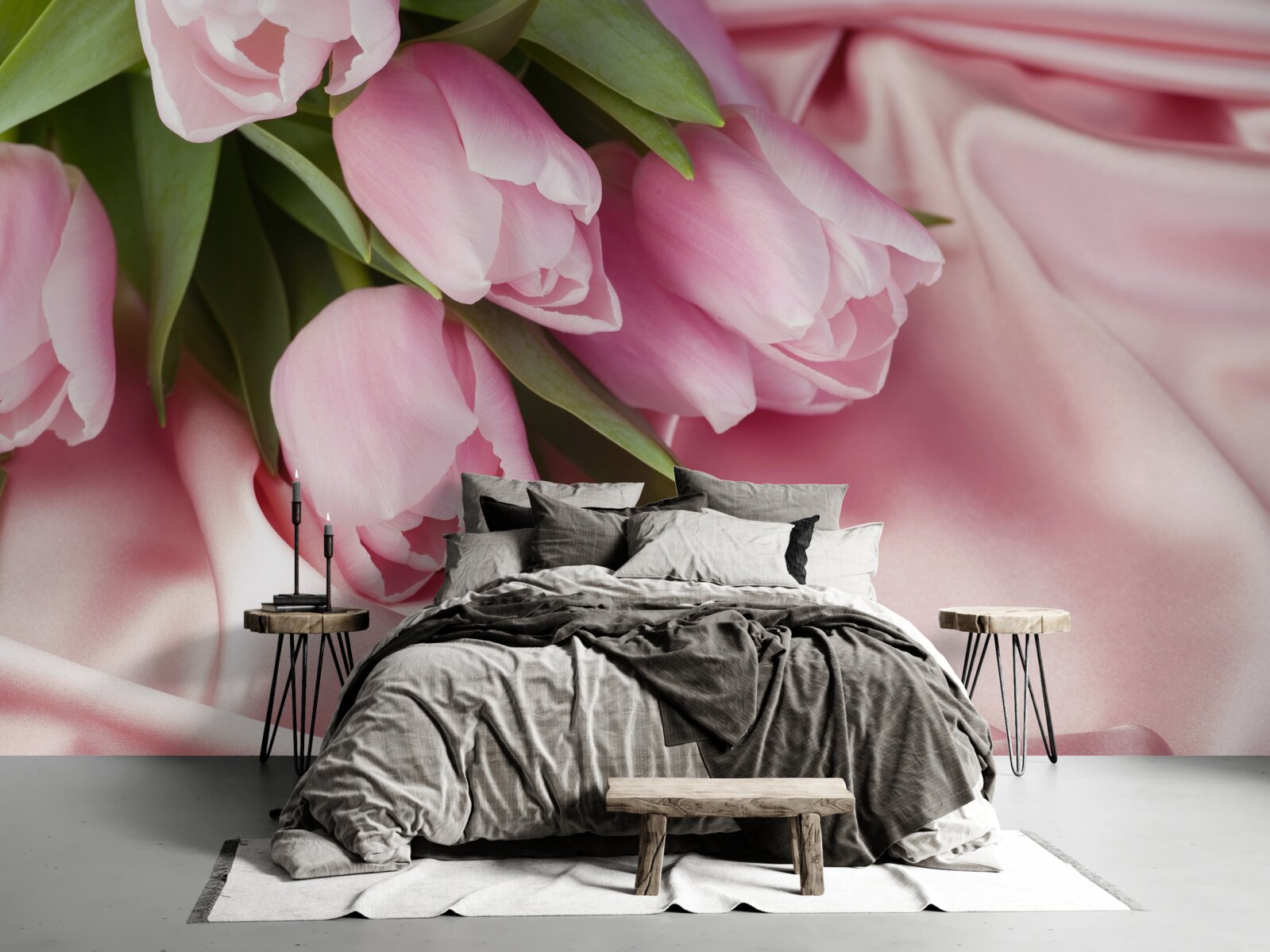 Fototapeten Rosa Tulpen auf einem Seidenhintergrund