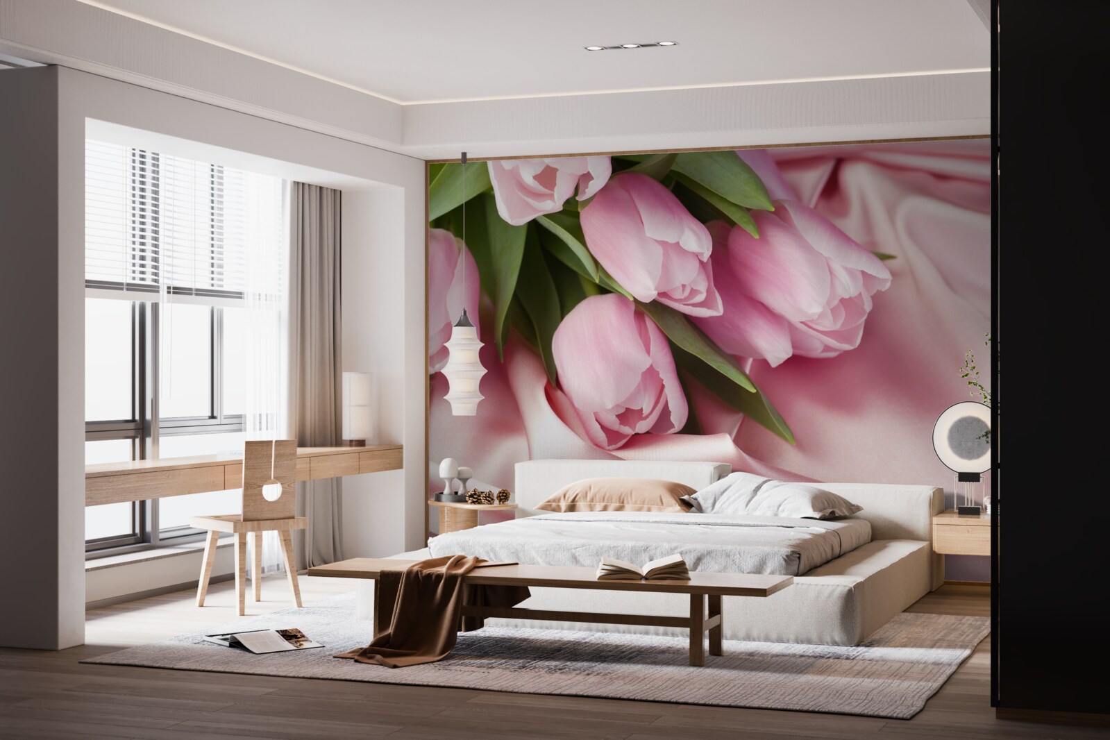 Fototapeten Rosa Tulpen auf einem Seidenhintergrund