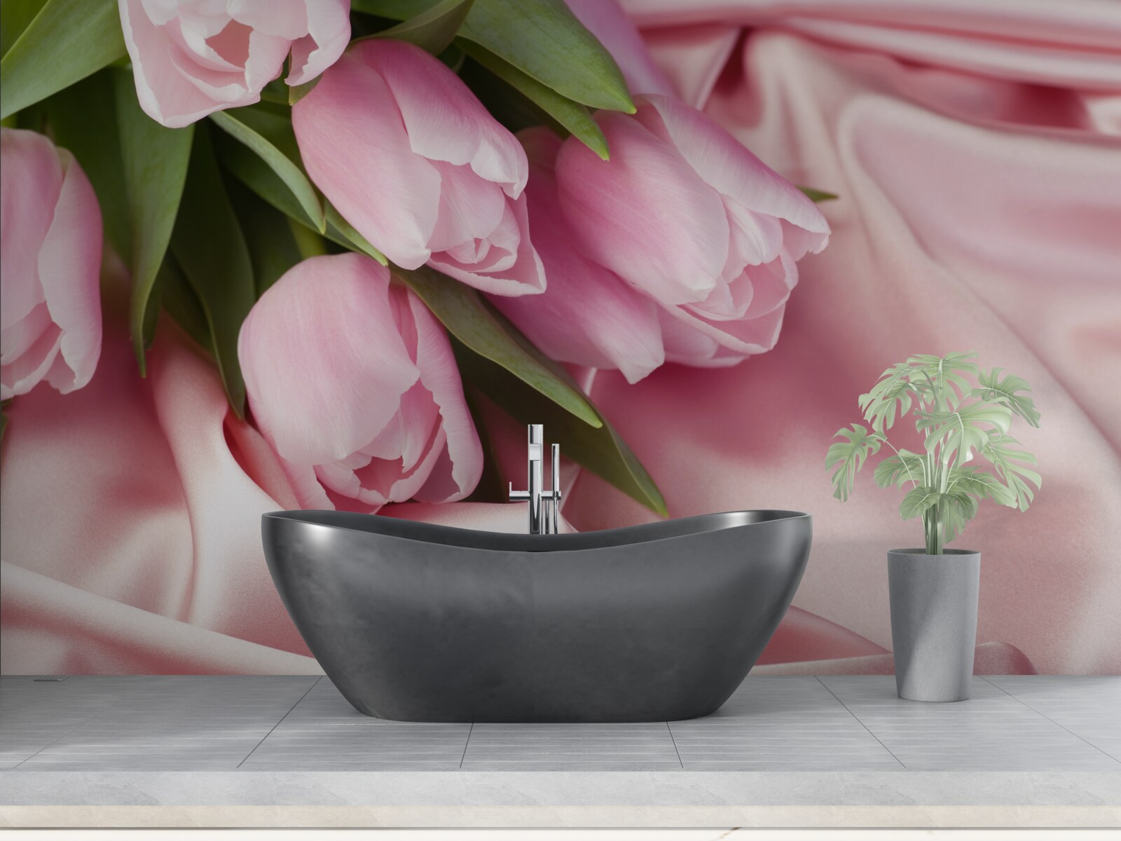 Fototapeten Rosa Tulpen auf einem Seidenhintergrund