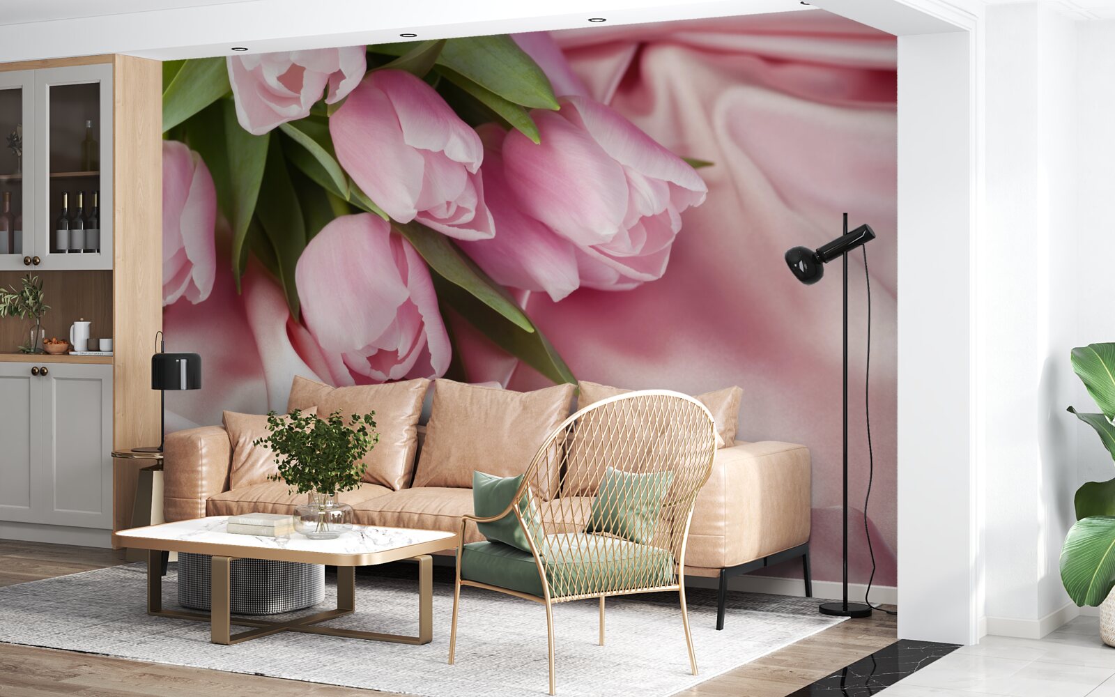 Fototapeten Rosa Tulpen auf einem Seidenhintergrund
