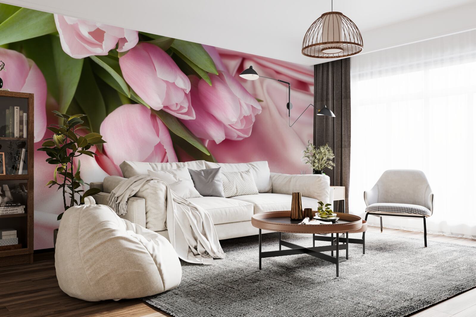 Fototapeten Rosa Tulpen auf einem Seidenhintergrund