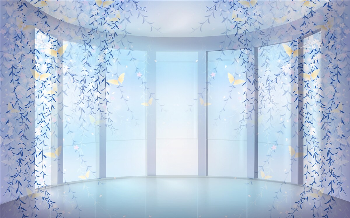 Fototapeten Ein Bogen mit Blumen vor dem Hintergrund eines himmlischen Panoramas dekoriert