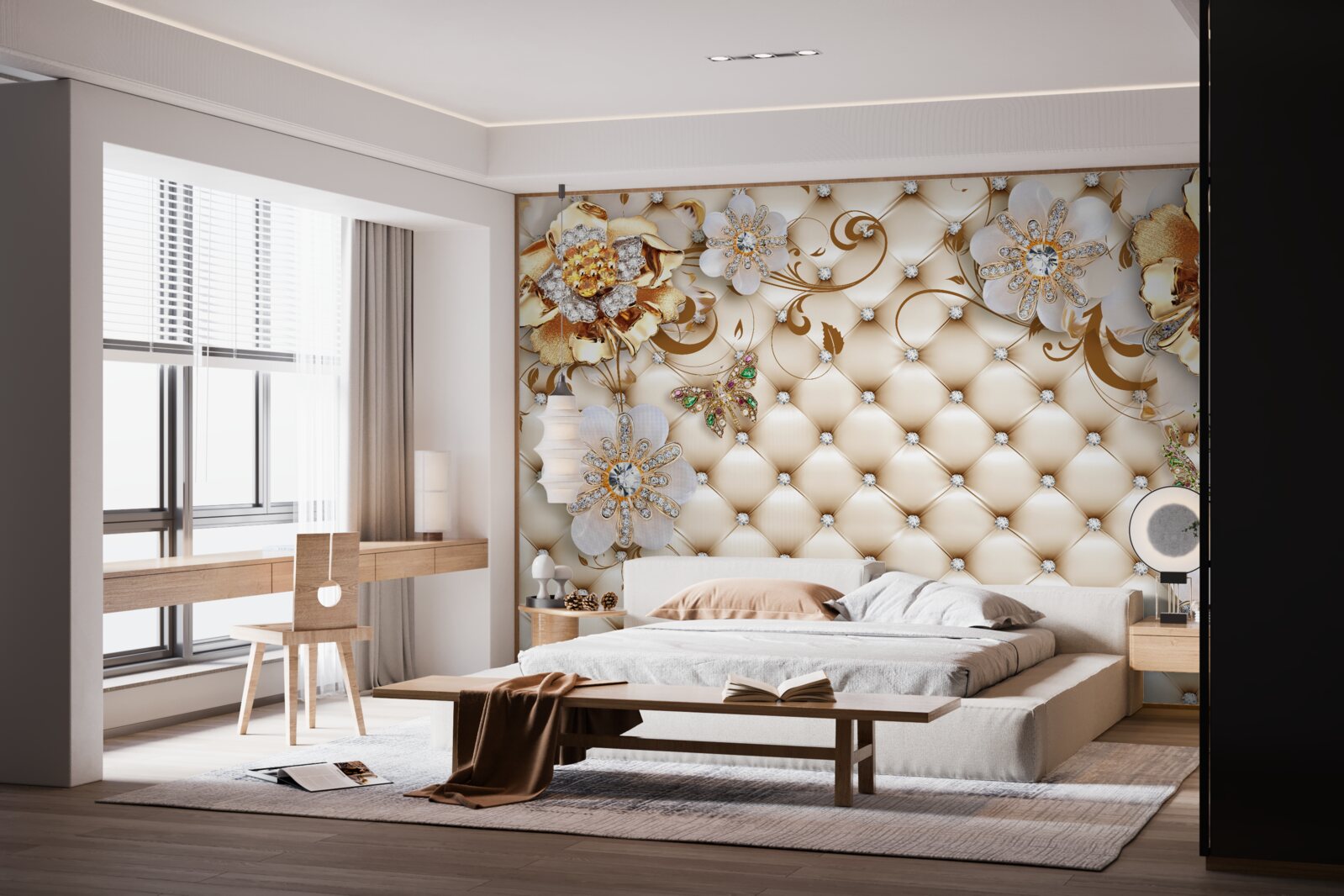 Fototapeten Blumen mit fünf Blütenblättern in Gold eingetaucht