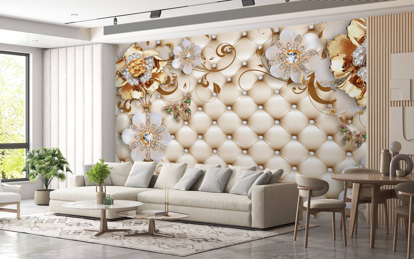 Fototapeten Blumen mit fünf Blütenblättern in Gold eingetaucht