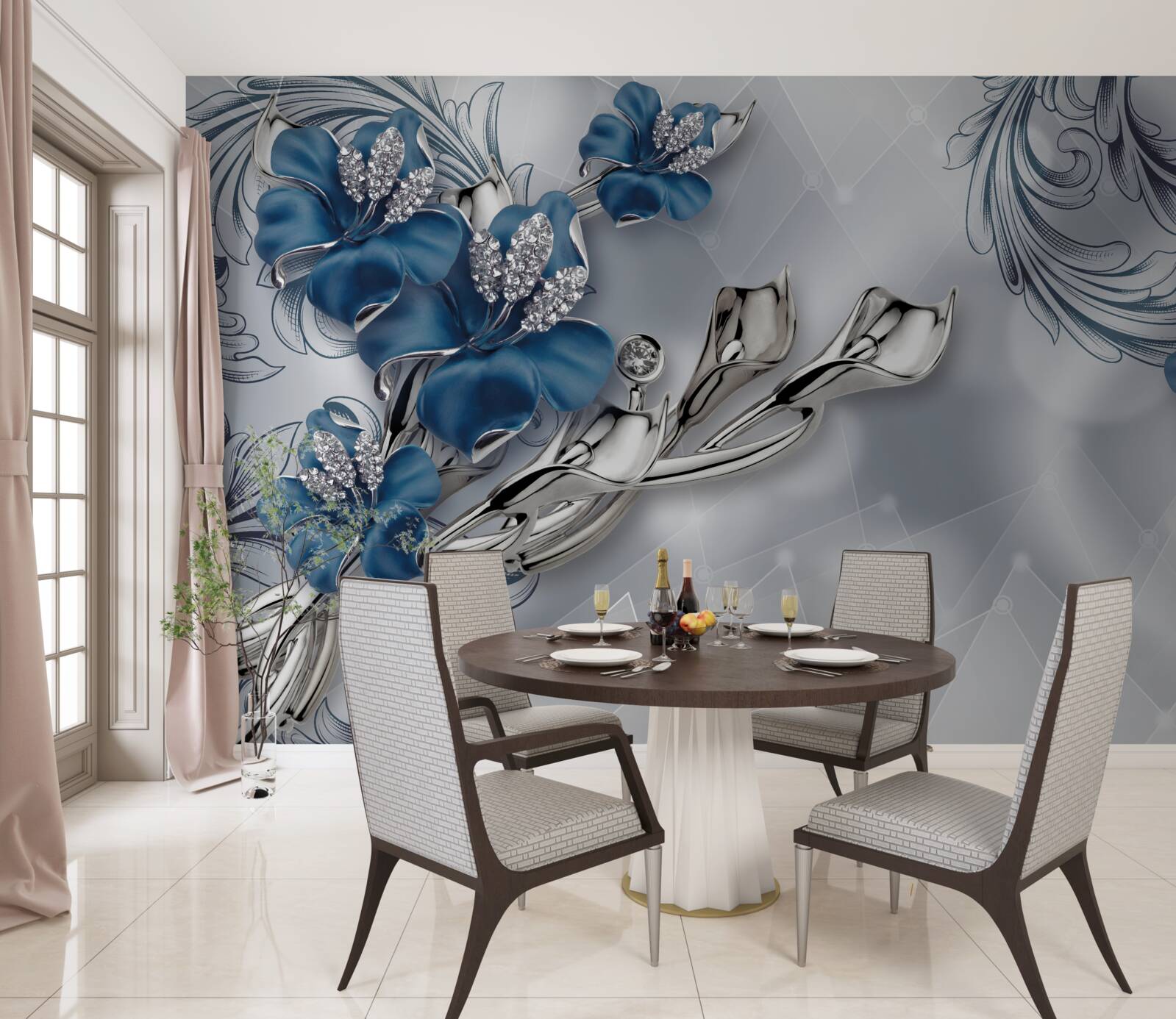 Fototapeten Royal Blue Lily auf einem silbernen Hintergrund