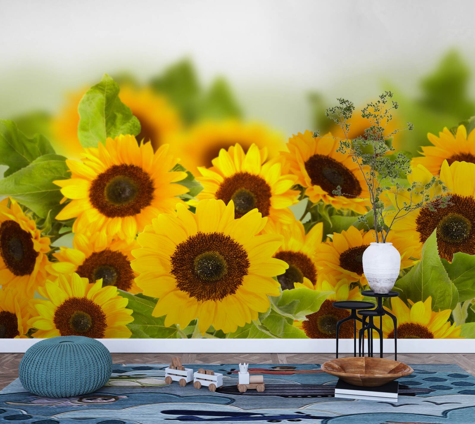 Fototapeten Eine große Anzahl goldener Sonnenblumen