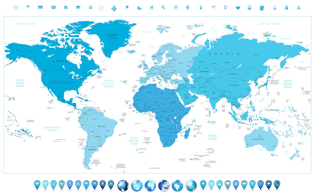 Fototapeten Blauer Schatten auf der Karte auf der ganzen Welt