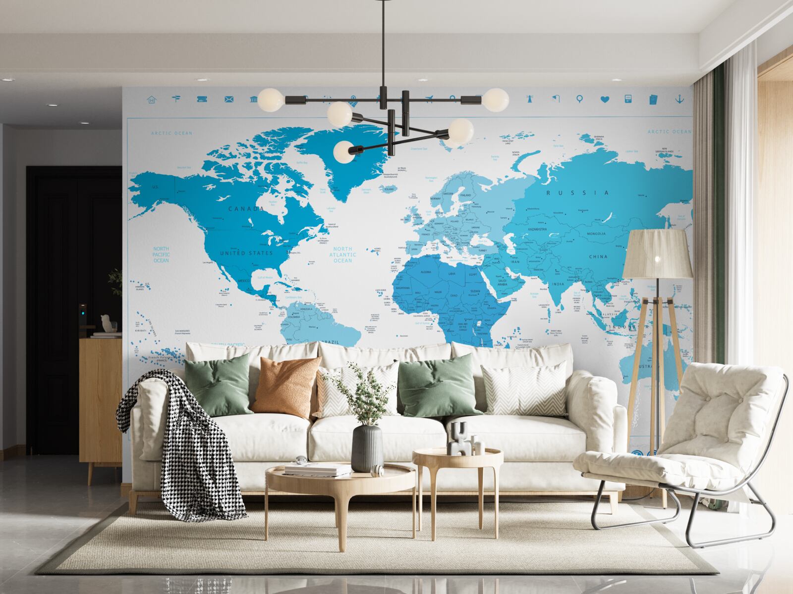 Fototapeten Blauer Schatten auf der Karte auf der ganzen Welt