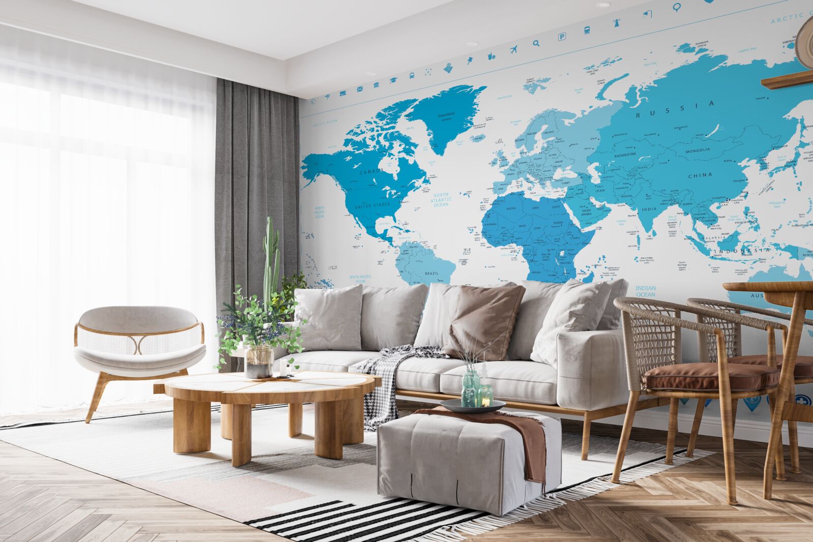 Fototapeten Blauer Schatten auf der Karte auf der ganzen Welt