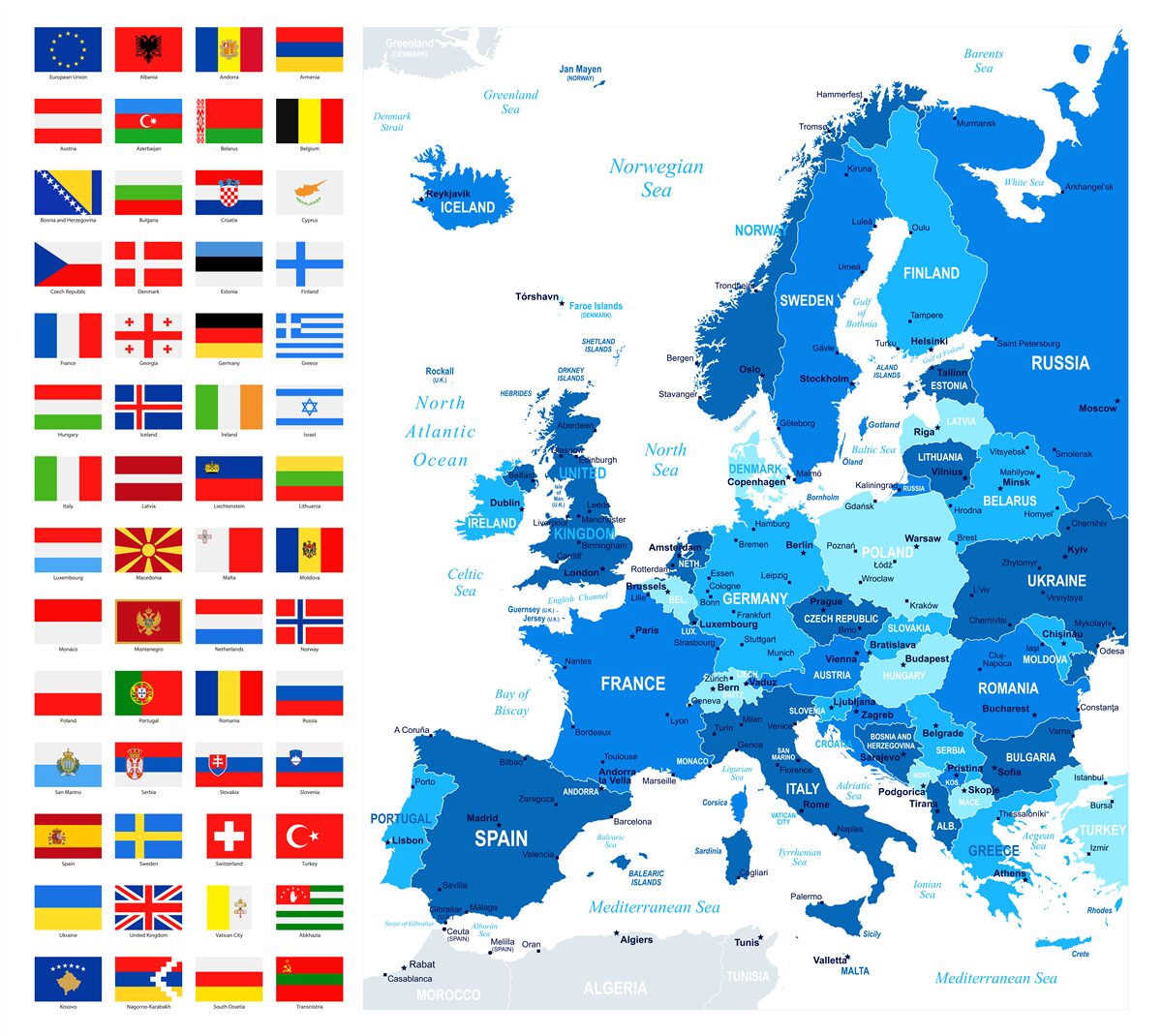 Fototapeten Karte von Europa mit den Flaggen der Länder
