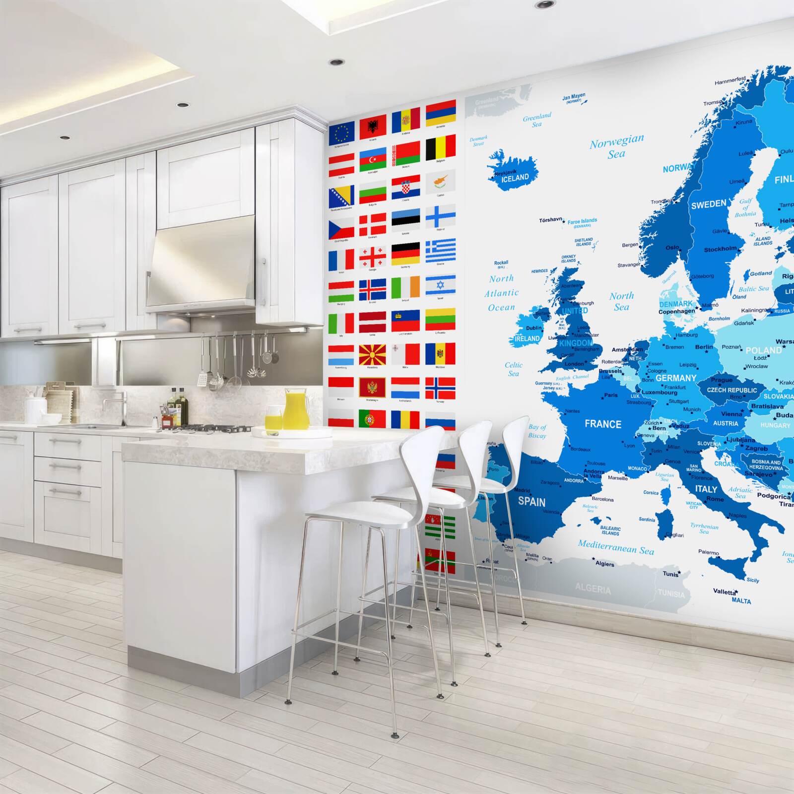 Fototapeten Karte von Europa mit den Flaggen der Länder