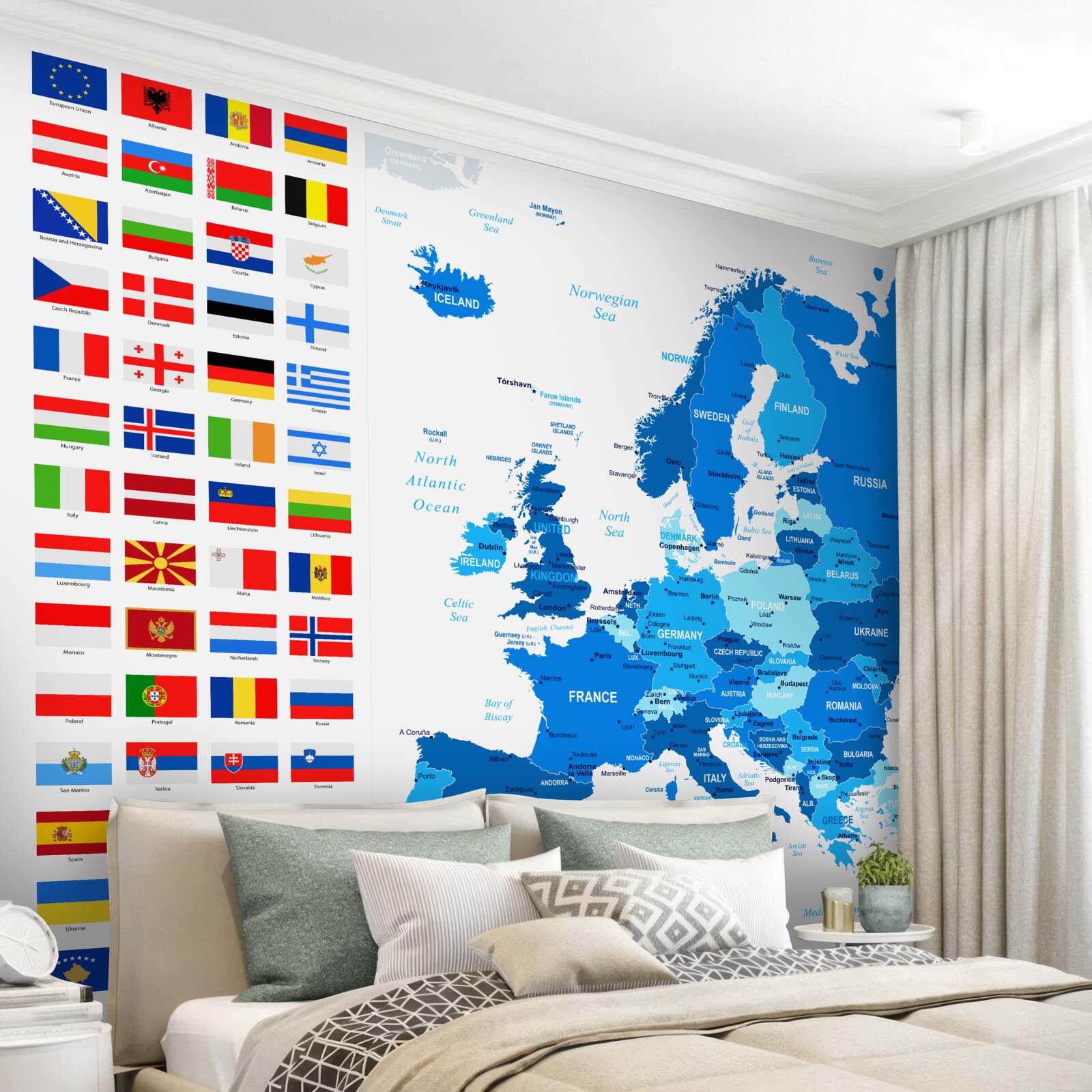 Fototapeten Karte von Europa mit den Flaggen der Länder