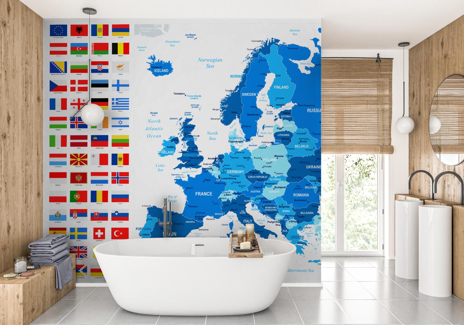 Fototapeten Karte von Europa mit den Flaggen der Länder