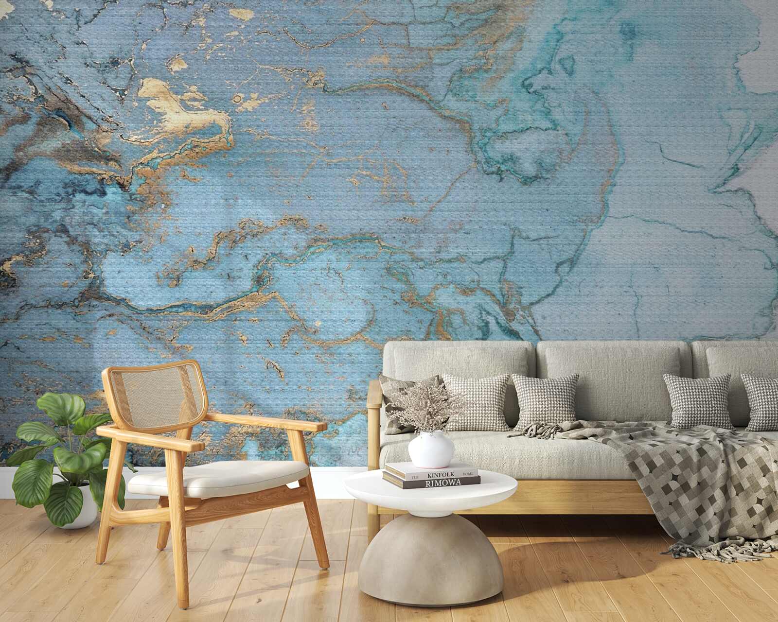 Fototapeten Blauer Marmor mit goldenem Velor