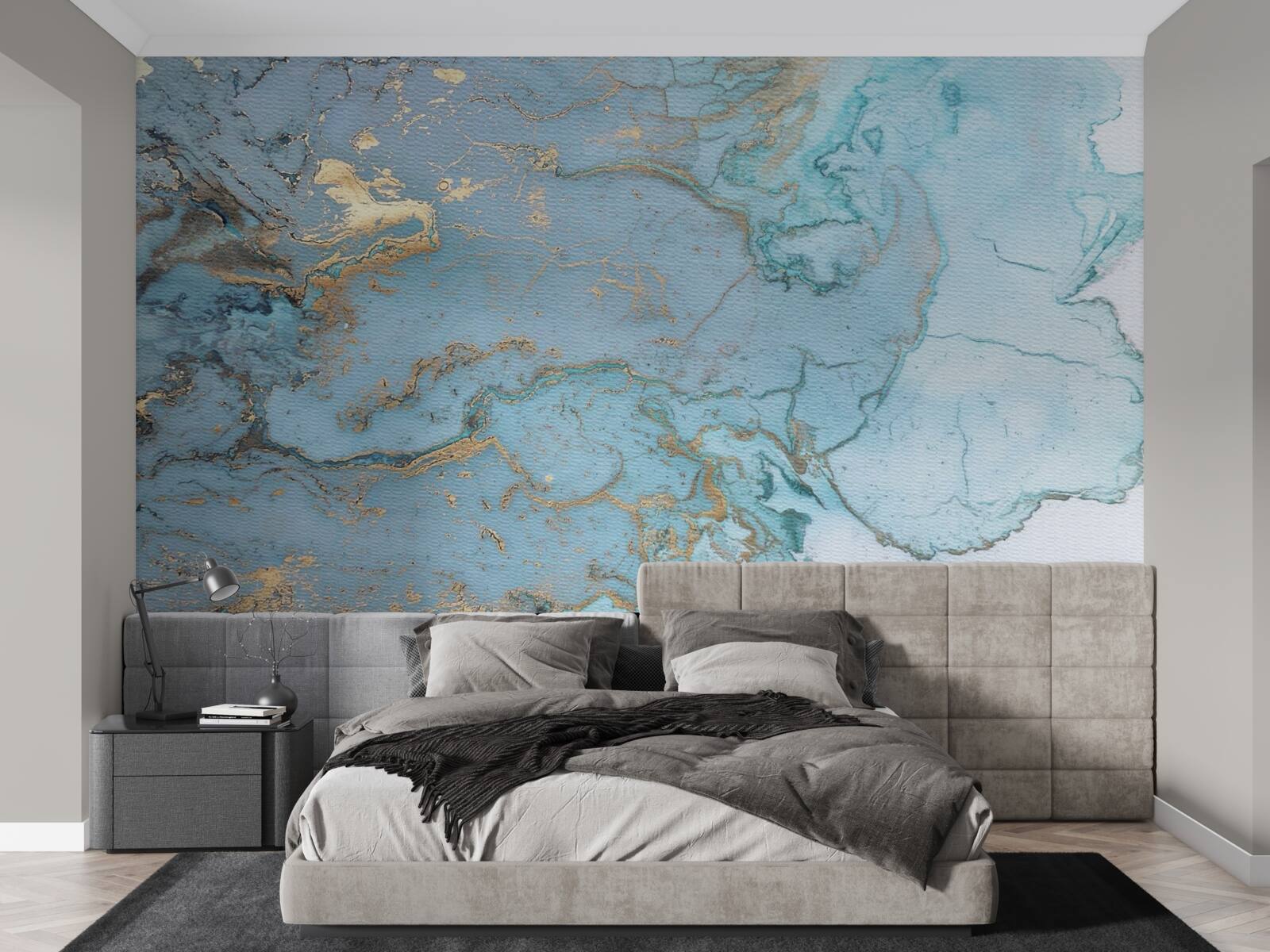 Fototapeten Blauer Marmor mit goldenem Velor