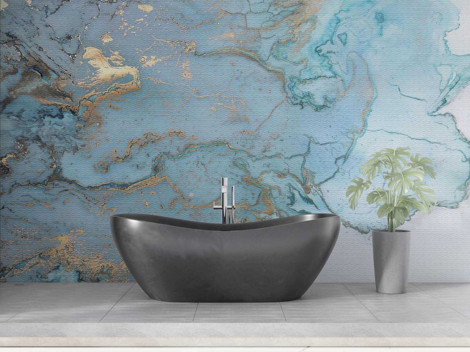 Fototapeten Blauer Marmor mit goldenem Velor