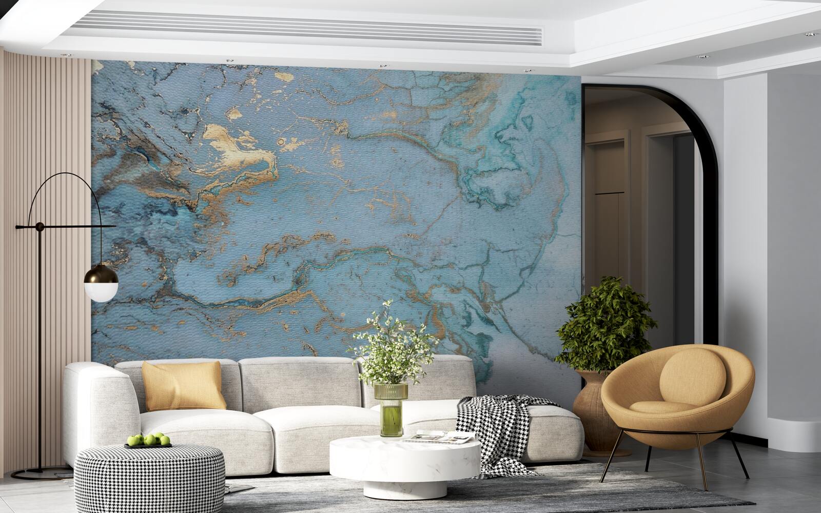 Fototapeten Blauer Marmor mit goldenem Velor
