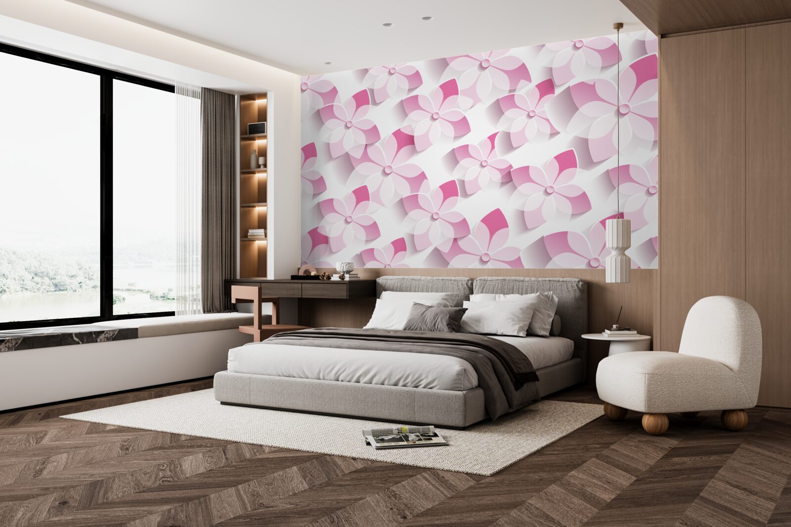 Fototapeten Hintergrund mit rosa und weißen Blumen