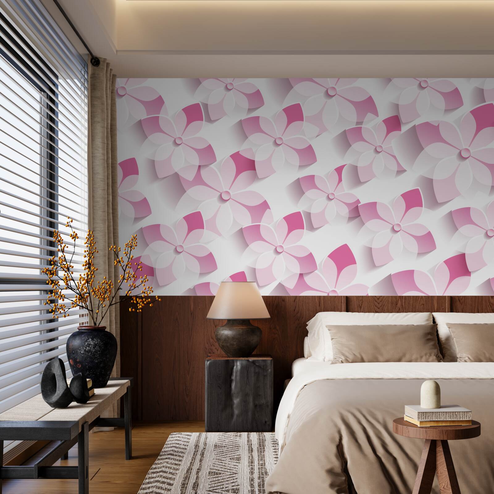 Fototapeten Hintergrund mit rosa und weißen Blumen