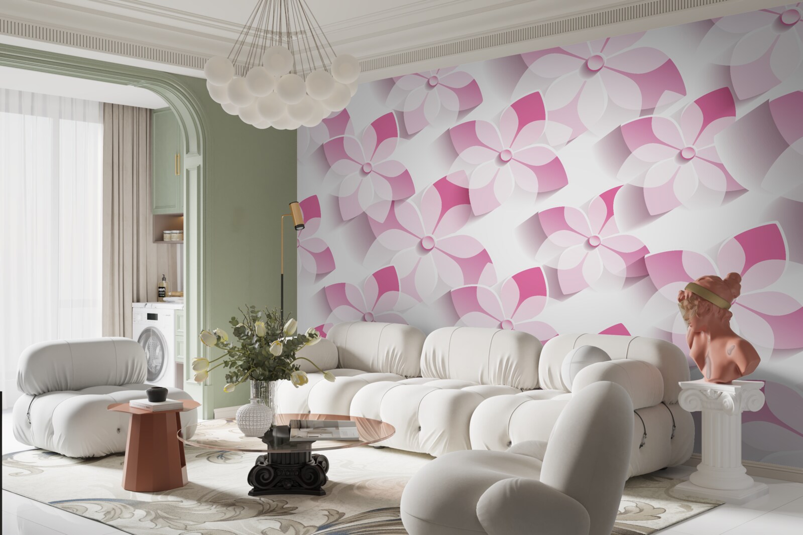 Fototapeten Hintergrund mit rosa und weißen Blumen