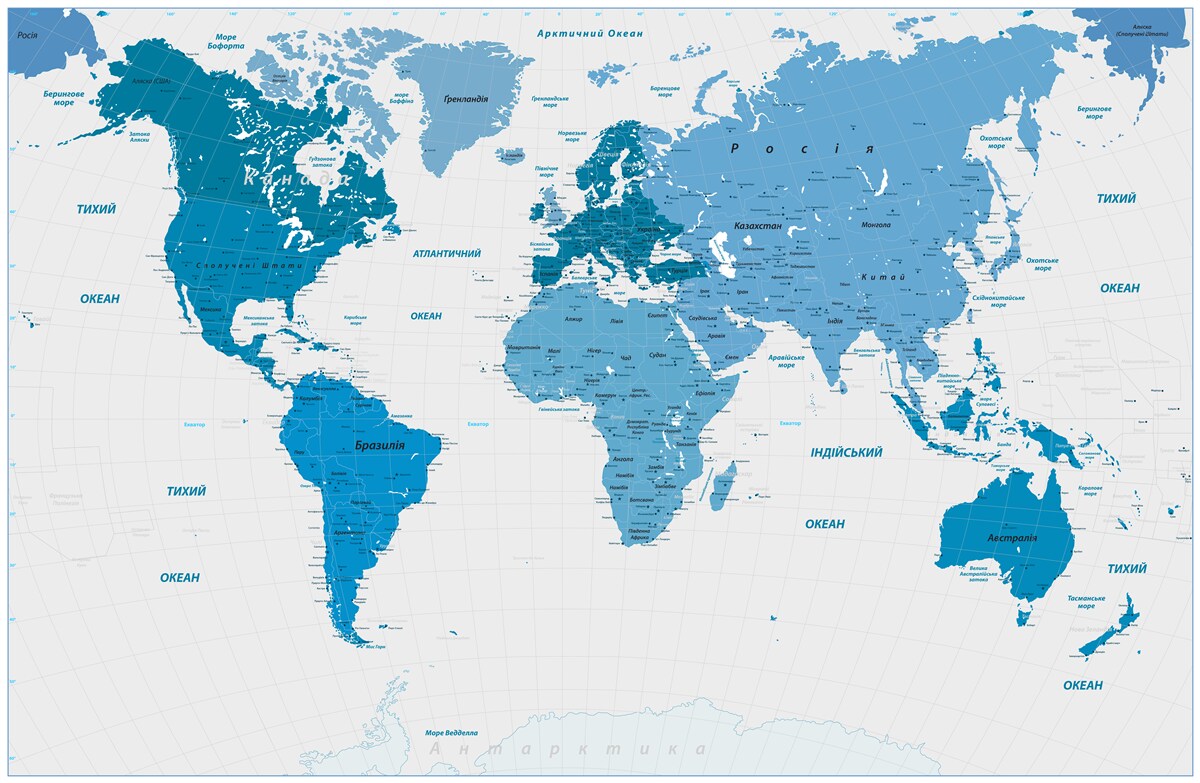 Fototapeten Blaue Karte der Welt