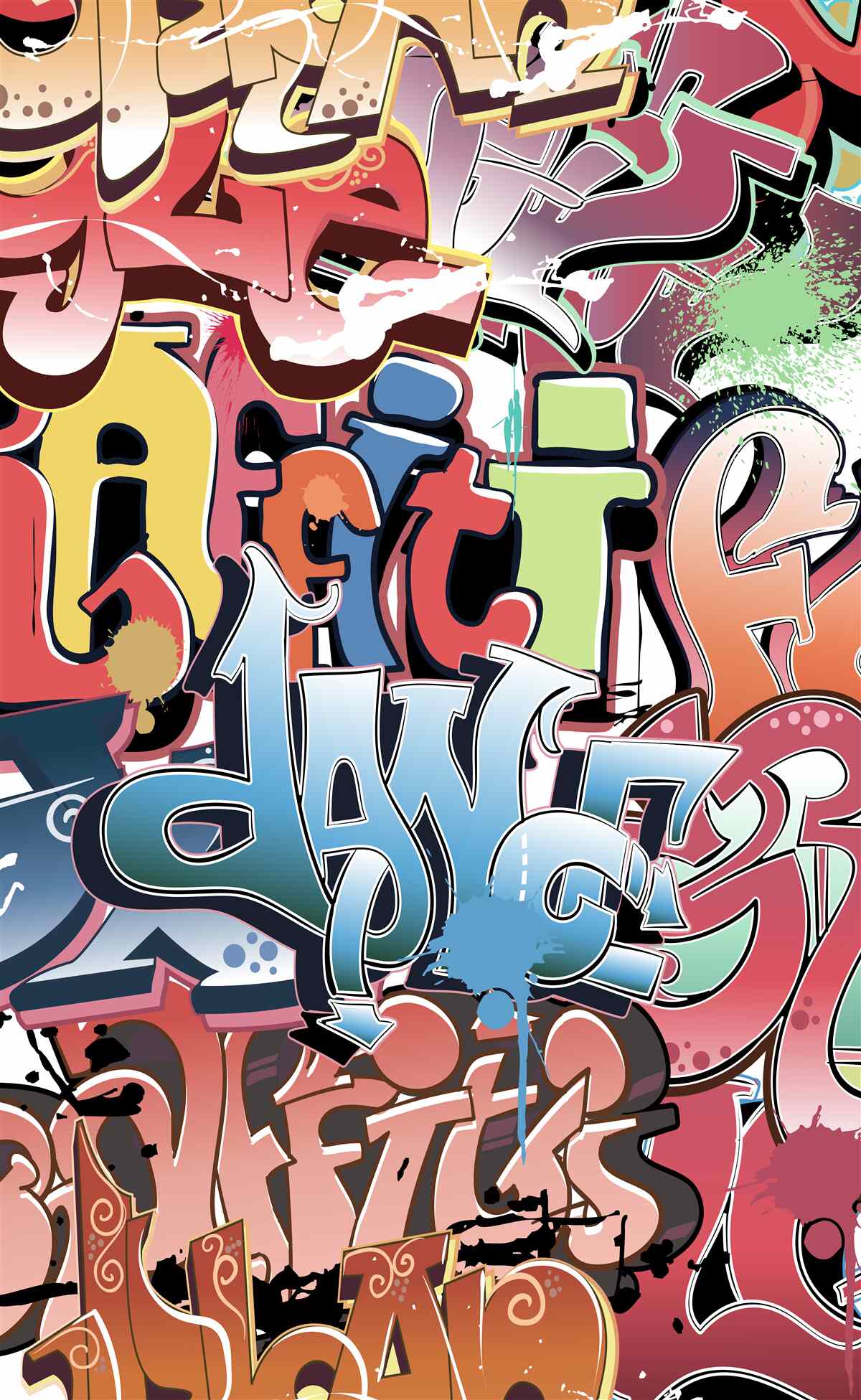 Fototapeten Graffiti -Untertitel in verschiedenen Farben