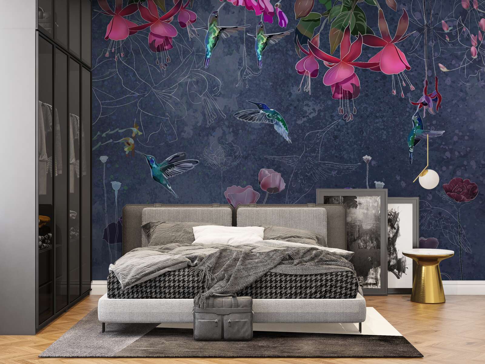 Fototapeten Blumen und Kolibris