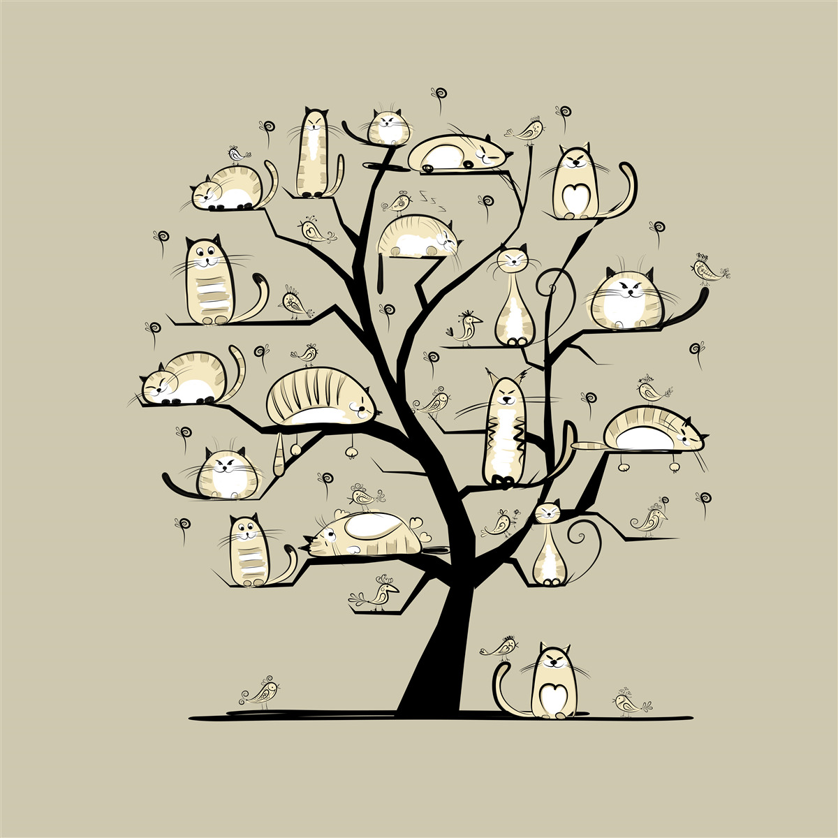 Fototapeten Katzen auf dem Zweig
