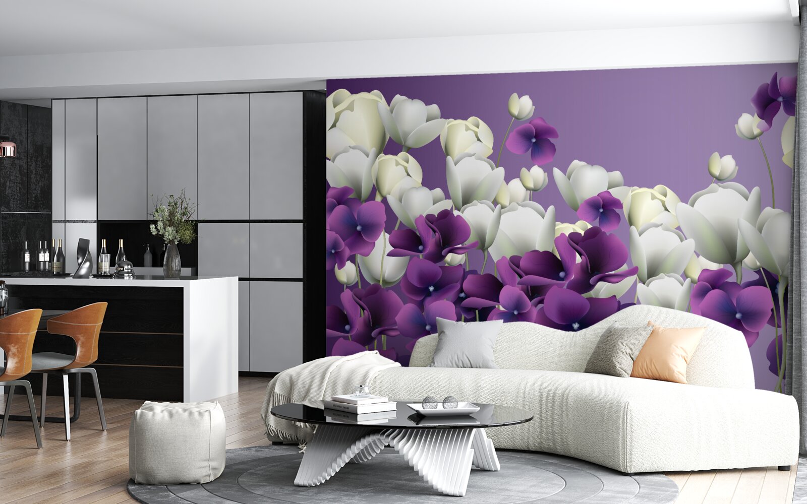 Fototapeten Weiße und lila Blüten