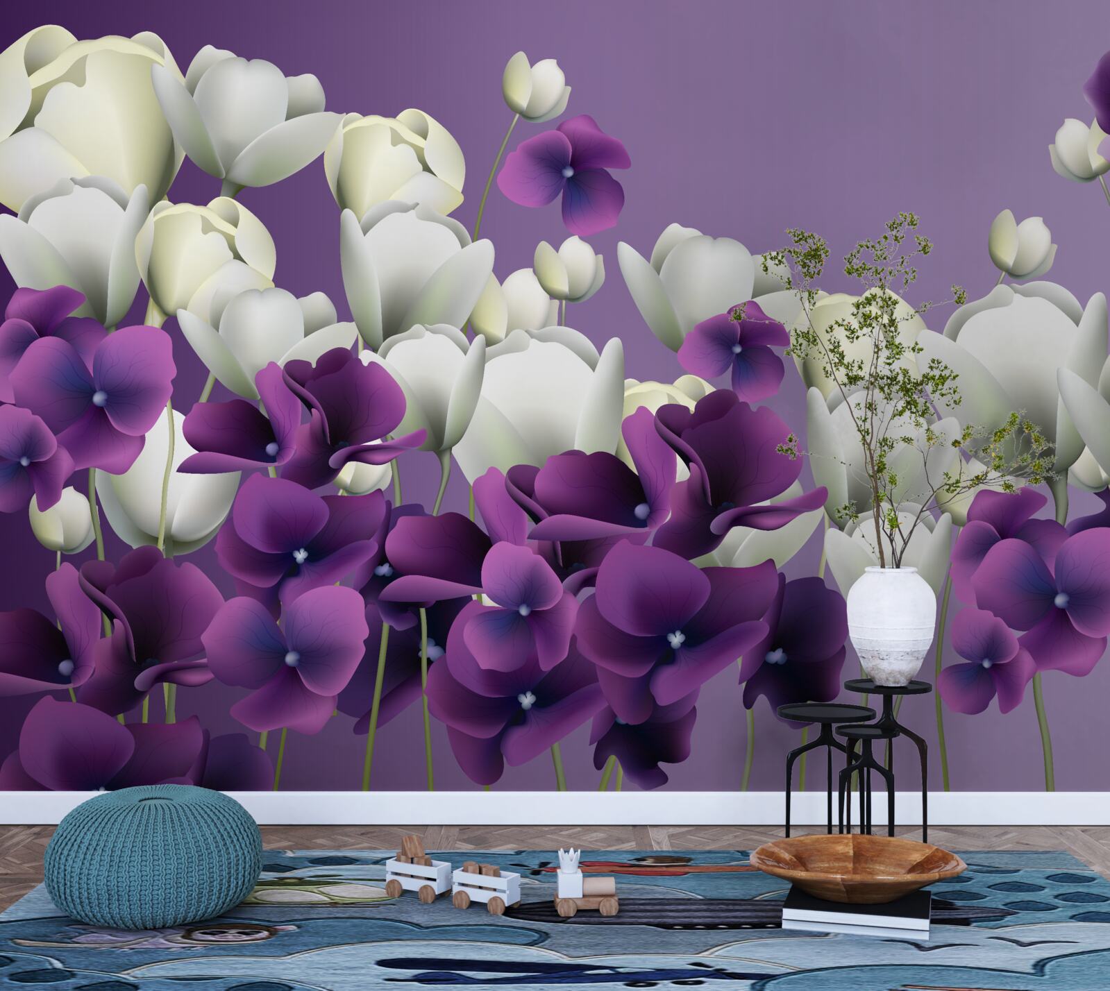 Fototapeten Weiße und lila Blüten