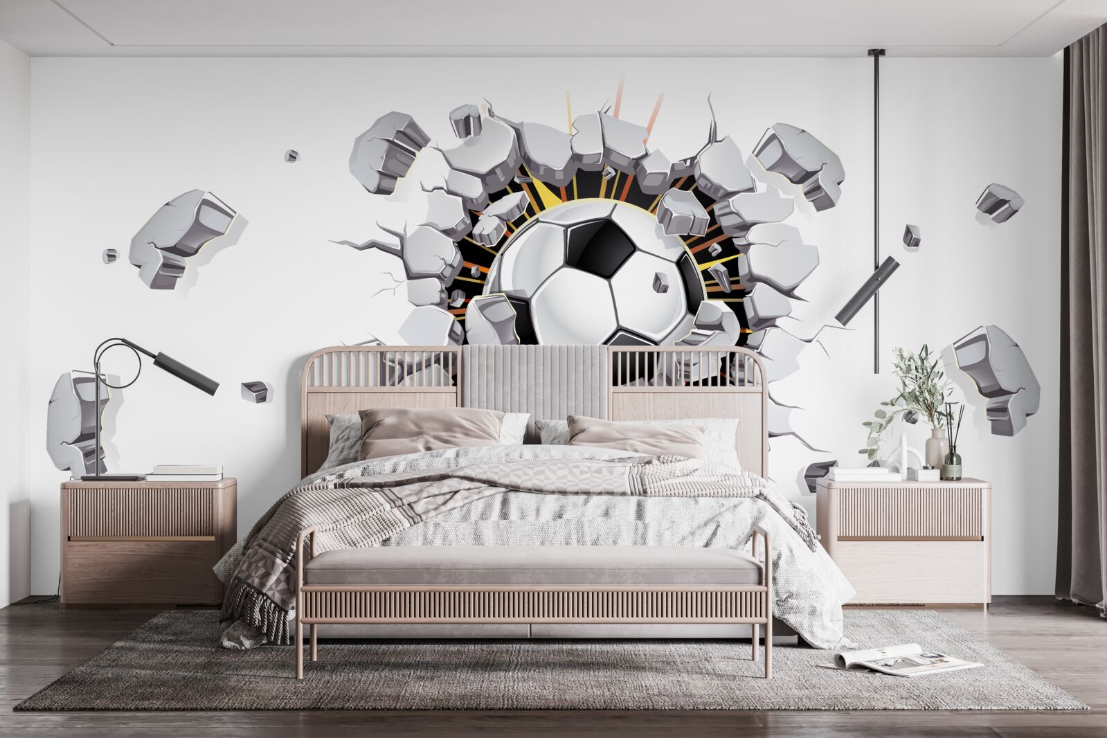 Fototapeten Die Wand war mit Fußball durchbohrt