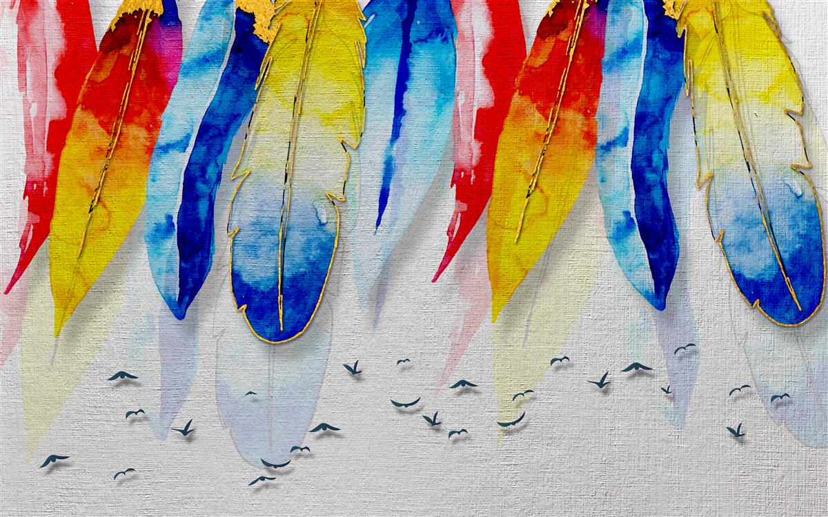 Fototapeten Aquarellfedern im Böden im Stil