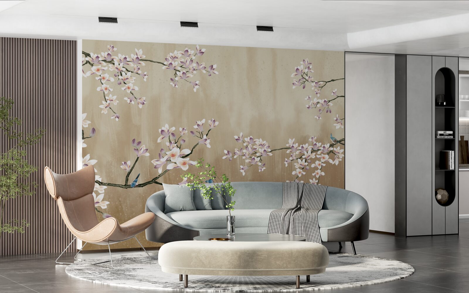 Fototapeten Die Blumen blühten und erfreut den Vögeln Freude