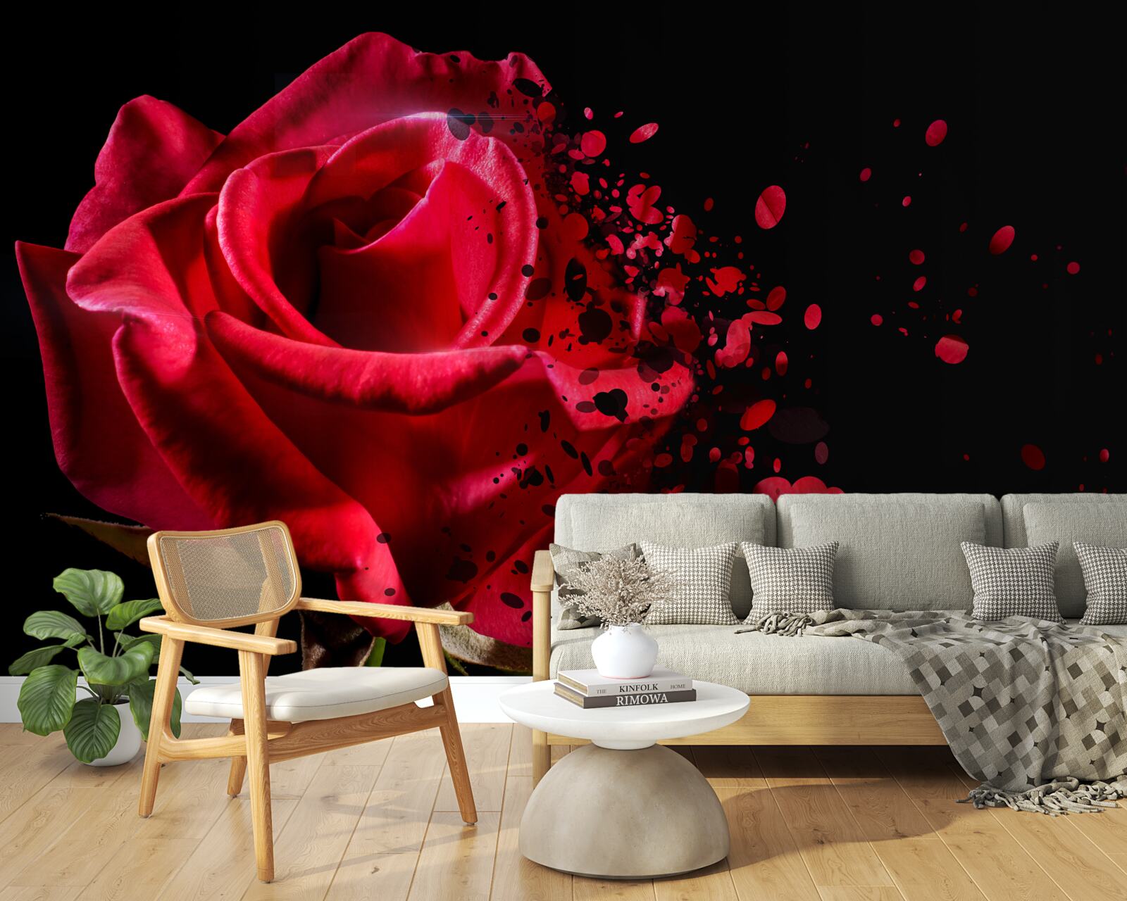 Fototapeten Die rote Rose blüht auf einem schwarzen Hintergrund