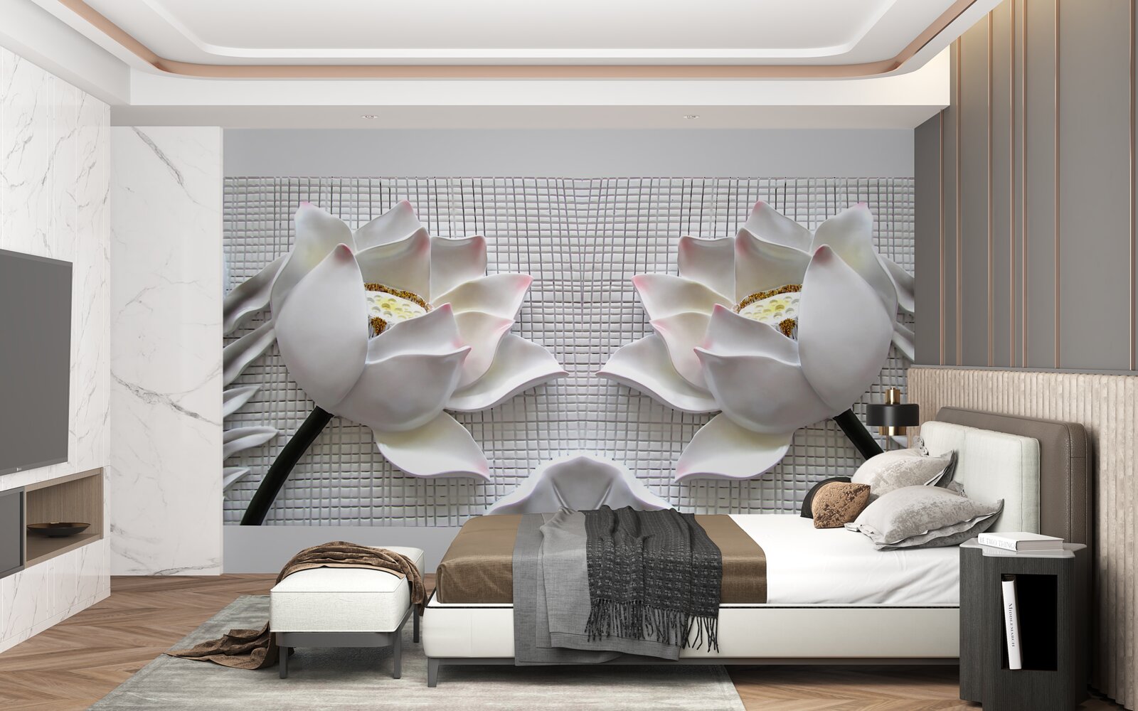 Fototapeten Kisten mit weißem Lotus
