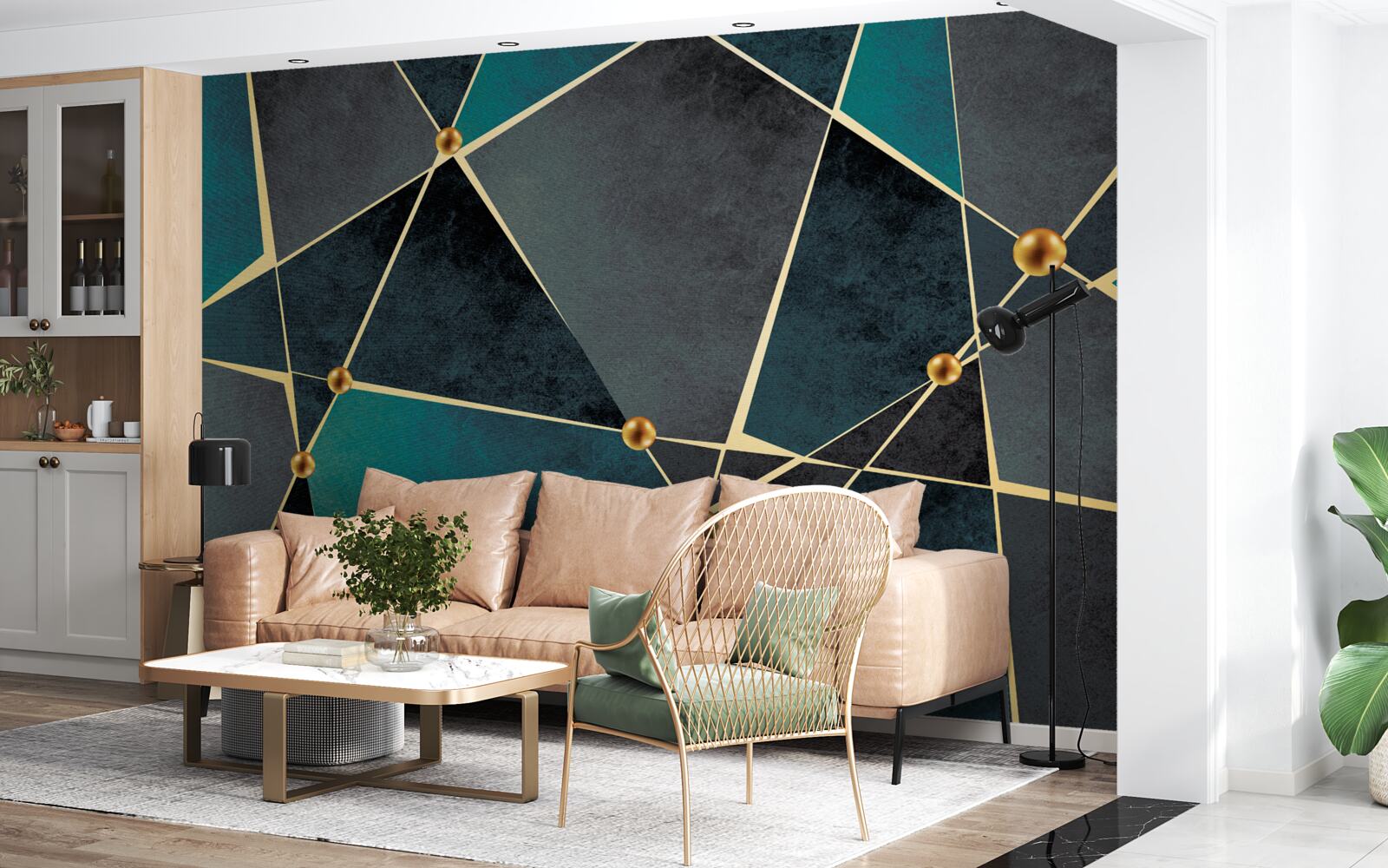 Fototapeten Smaragdmosaik mit goldenen Akzenten