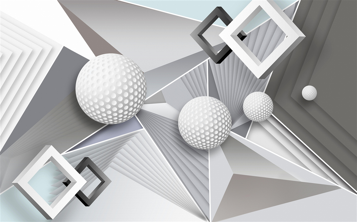 Fototapeten abstrakte geometrische Leistung eines Würfels und Balls