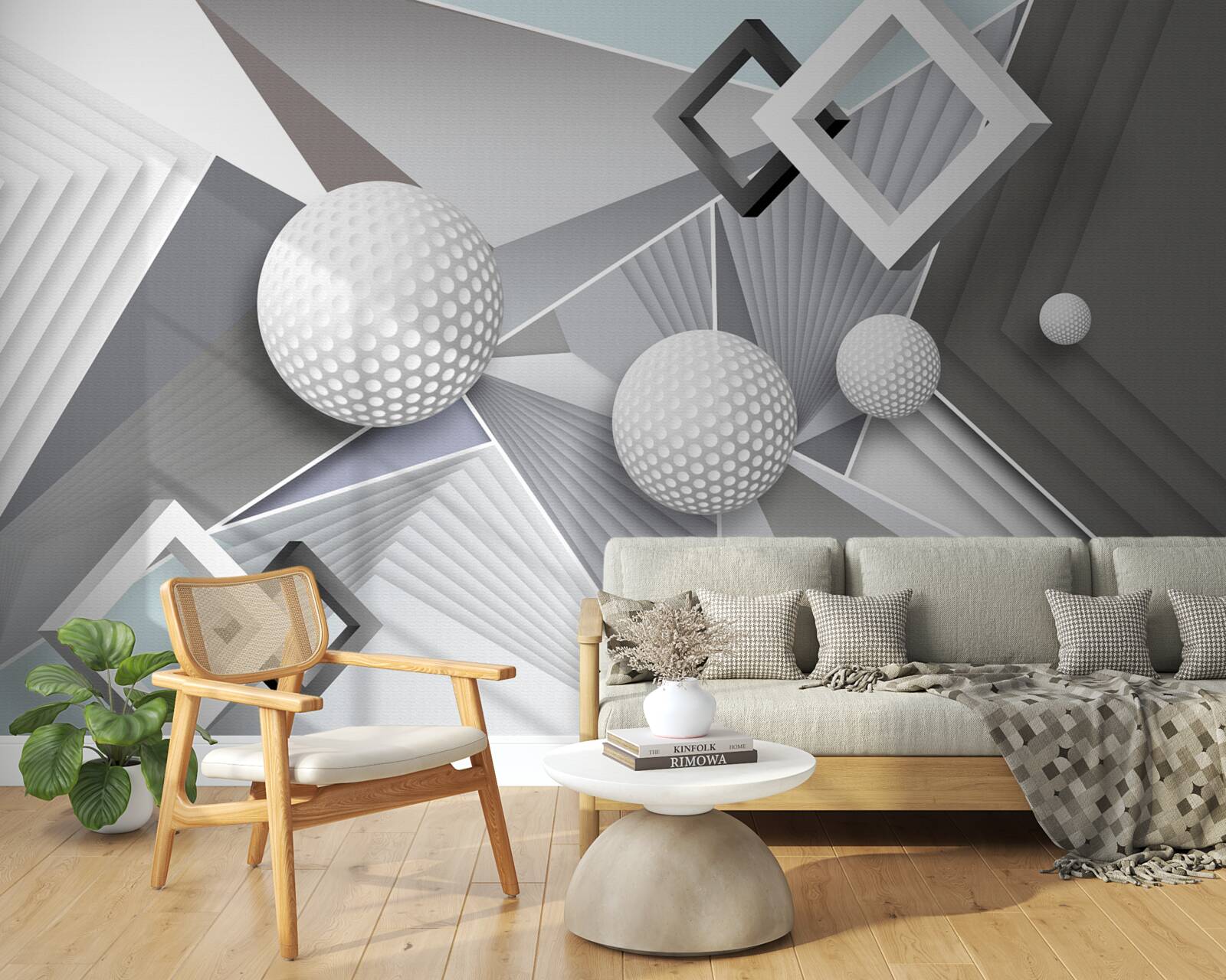 Fototapeten abstrakte geometrische Leistung eines Würfels und Balls