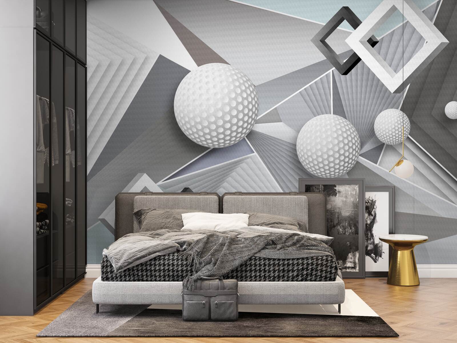 Fototapeten abstrakte geometrische Leistung eines Würfels und Balls