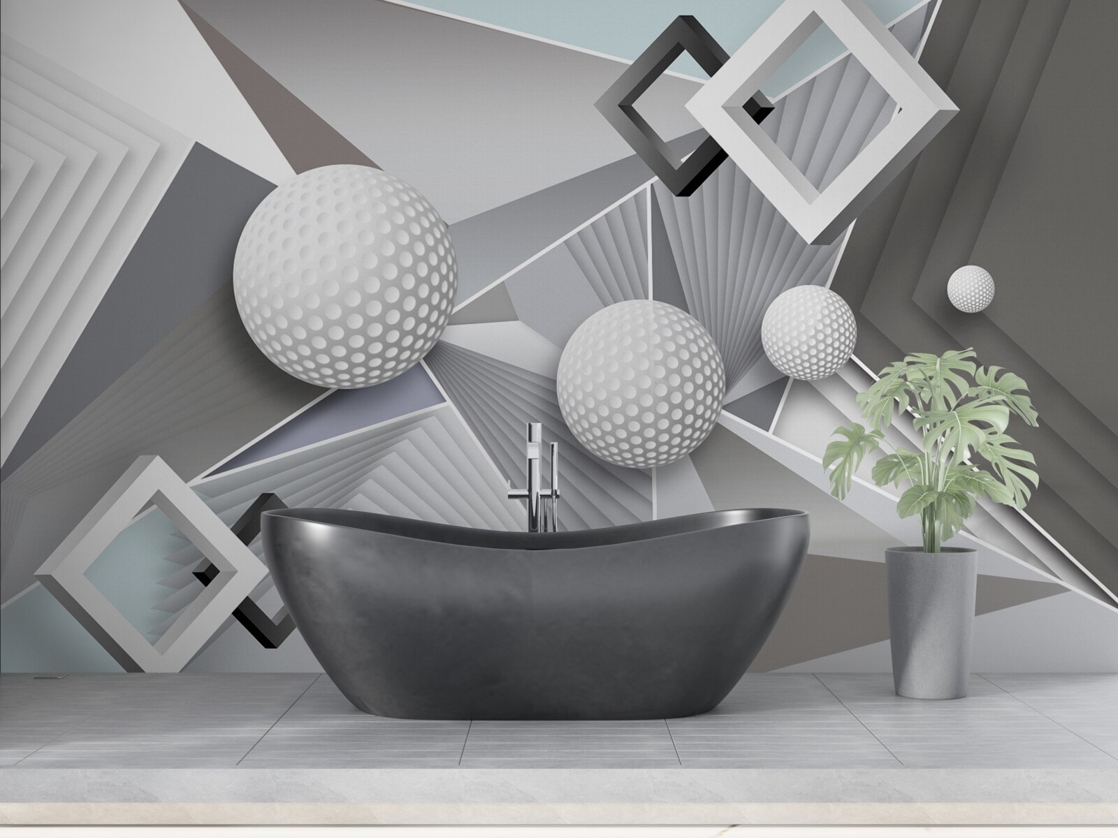 Fototapeten abstrakte geometrische Leistung eines Würfels und Balls
