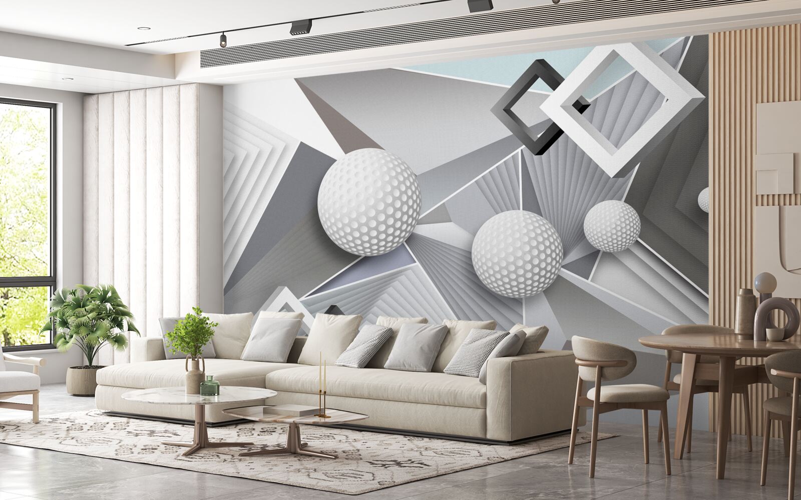 Fototapeten abstrakte geometrische Leistung eines Würfels und Balls