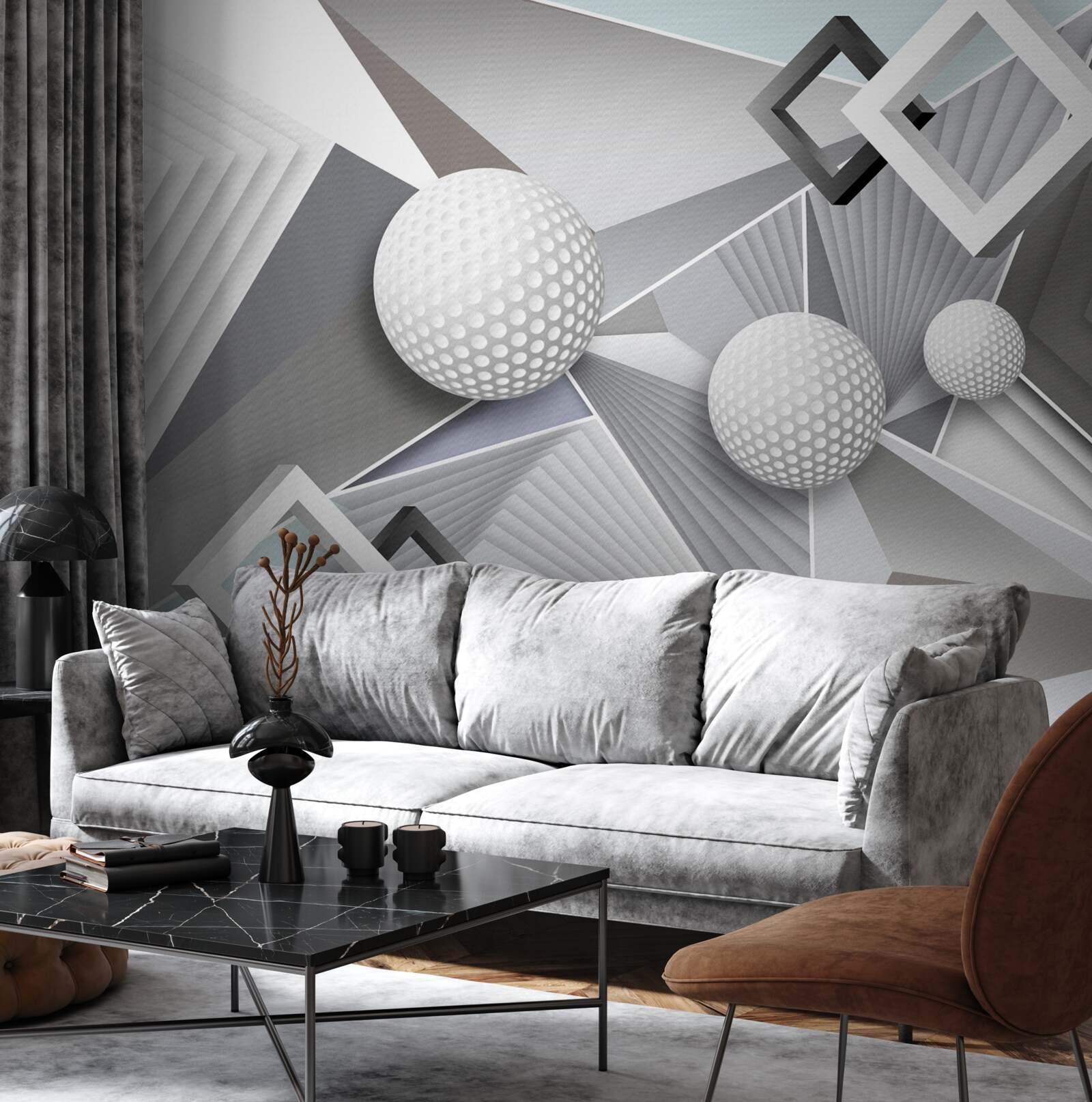 Fototapeten abstrakte geometrische Leistung eines Würfels und Balls
