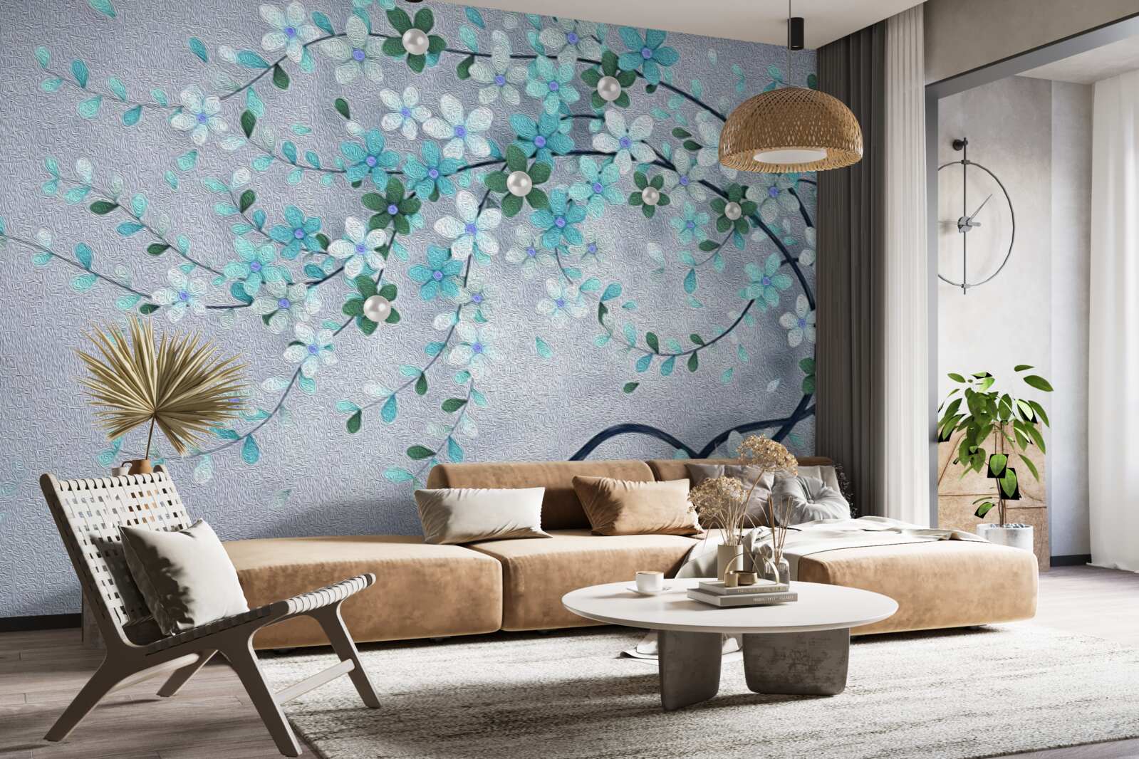 Fototapeten Ein Baum, der sich unter dem Gewicht kleiner Blüten biegt