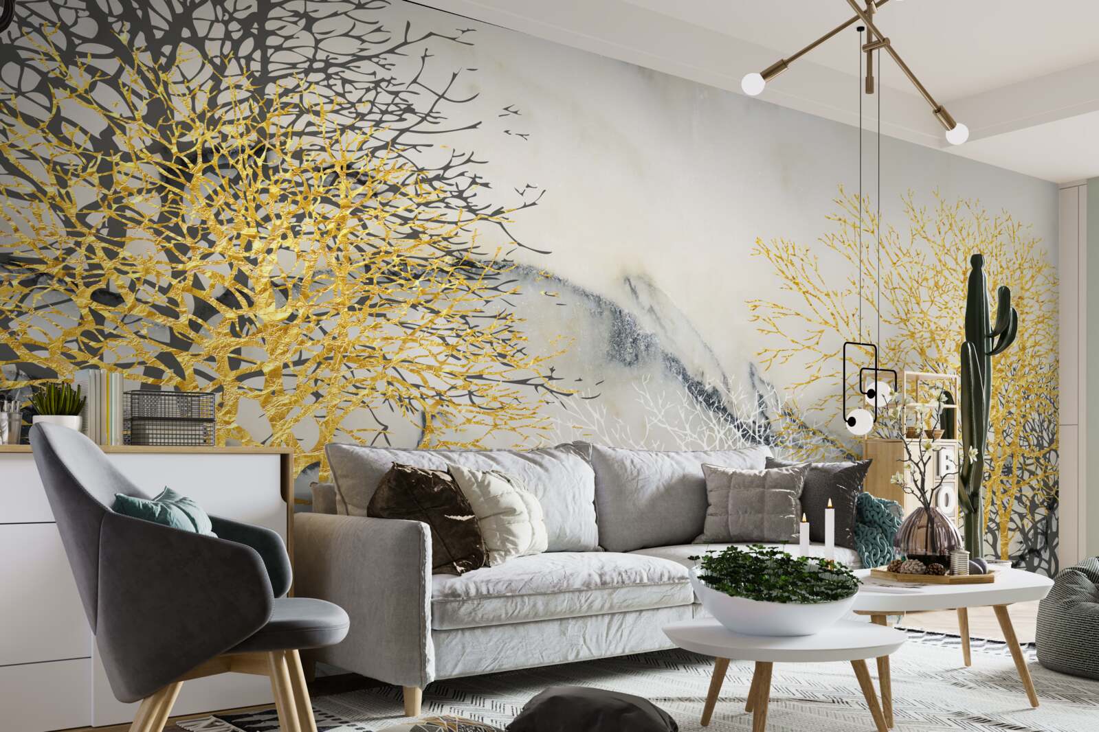 Fototapeten Herbstbäume mit Gold bedeckt