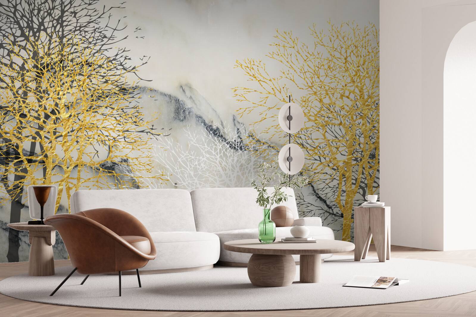Fototapeten Herbstbäume mit Gold bedeckt