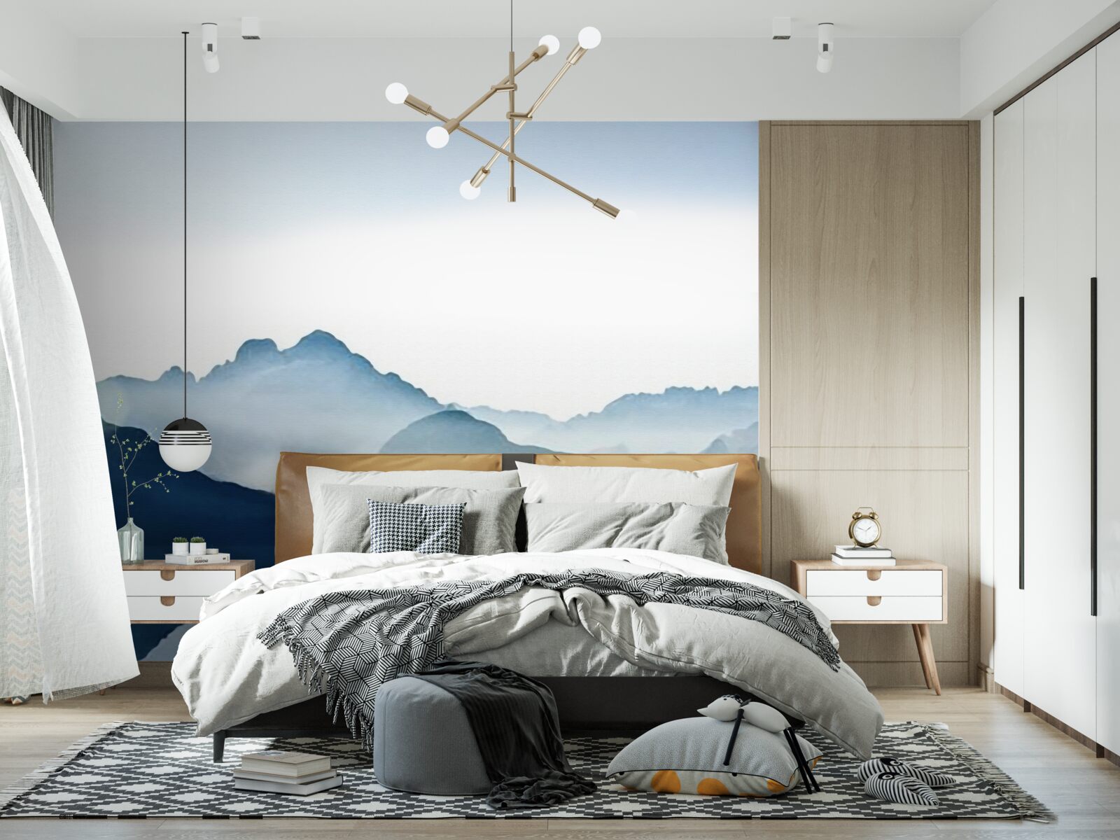 Fototapeten Der vage Spiegel wird in Aquarellen in den Bergen verschmiert